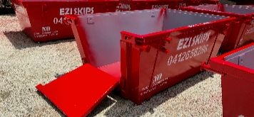 Red-skip bin size 3 with fold out door open