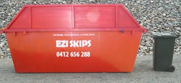 Red skip bin size 9 with local green rubbish bin comparison